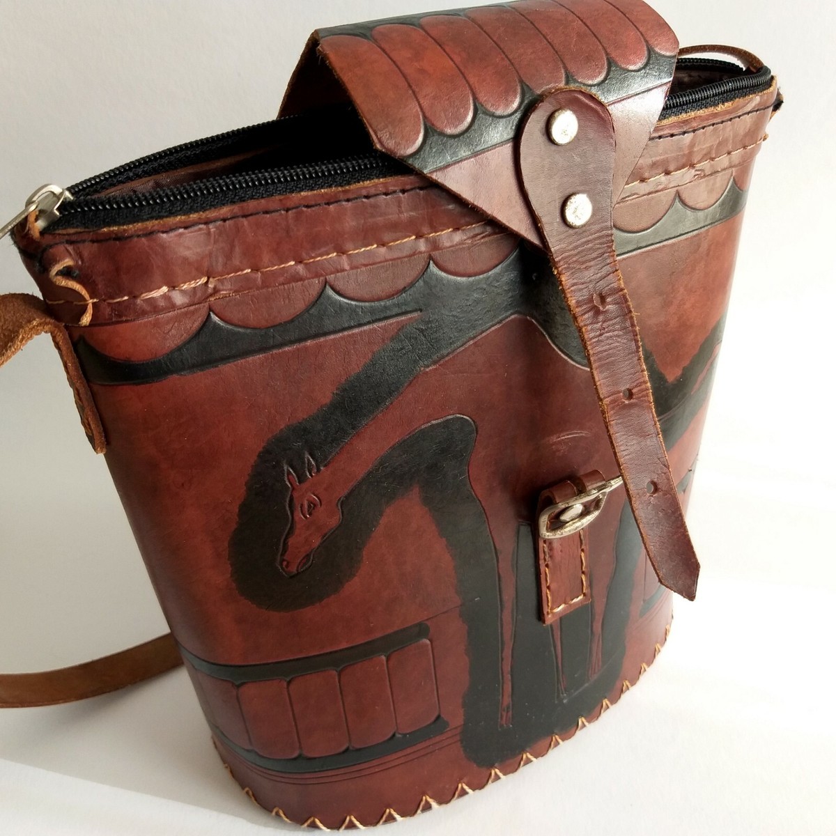 Safari Leather Crossbody Bag with Giraffe | eBay