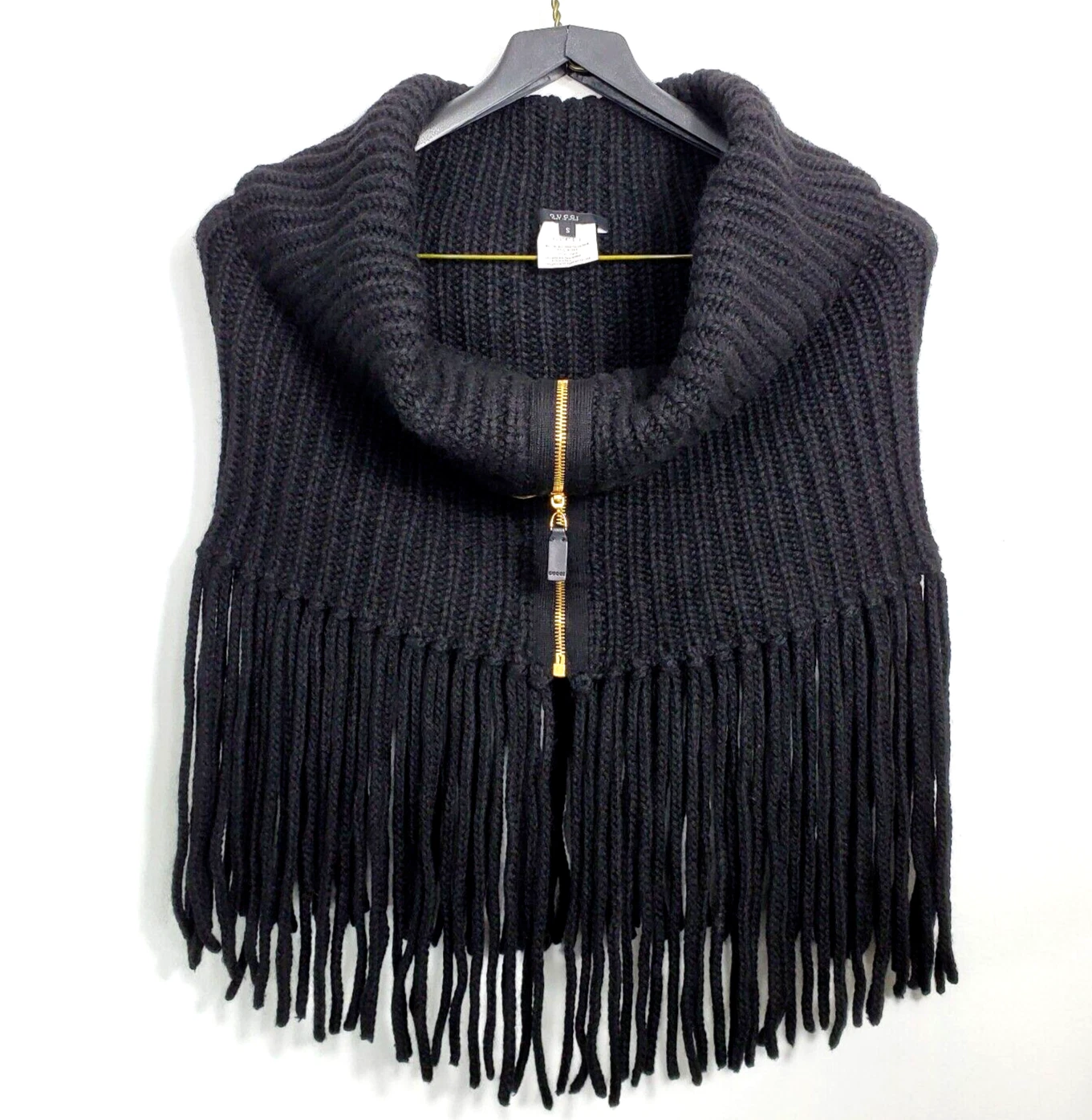 Gucci Poncho tricot laine alpaga zippé épaule noir avec franges petite Italie