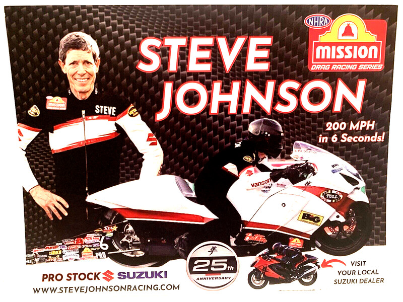2024 STEVE JOHNSON 25TH ANNIV NHRA MISSION P/S BIKE DRAG RACING POSTCARD VAR 1