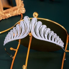 Silver Plated CZ Tiara Hair Band Princess Crown Headband Wedding Collection Gift