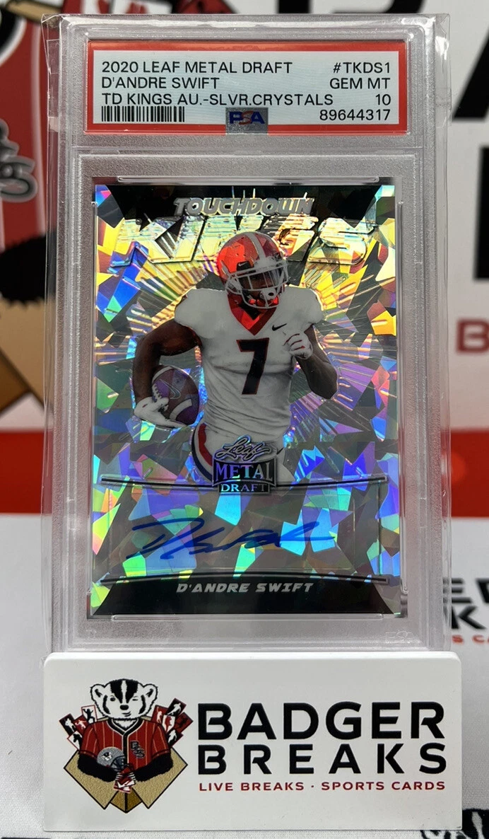 D'Andre Swift Leaf Metal Draft Touchdown Kings Autographs #TKDS1 Red Crystals