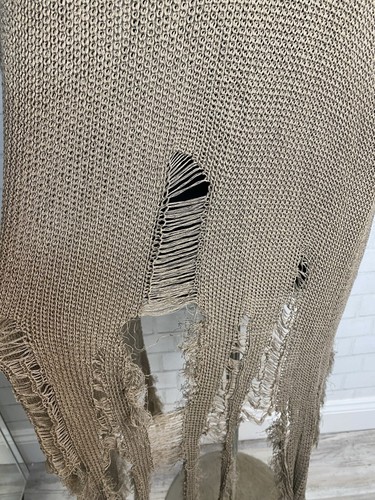 Distressed Shredded Tan Taupe Long Duster Cardigan Sweater Women’s M/L Grunge - Picture 2 of 14