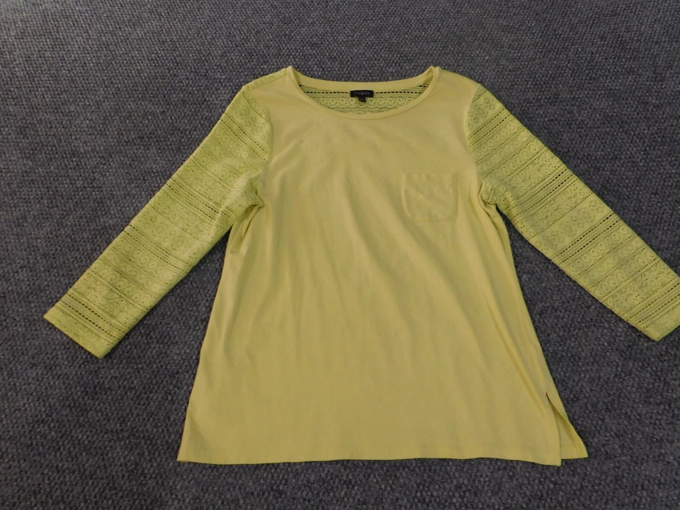 Pulôver feminino Talbots top médio amarelo laçado algodão stretch - Imagem 3 de 4