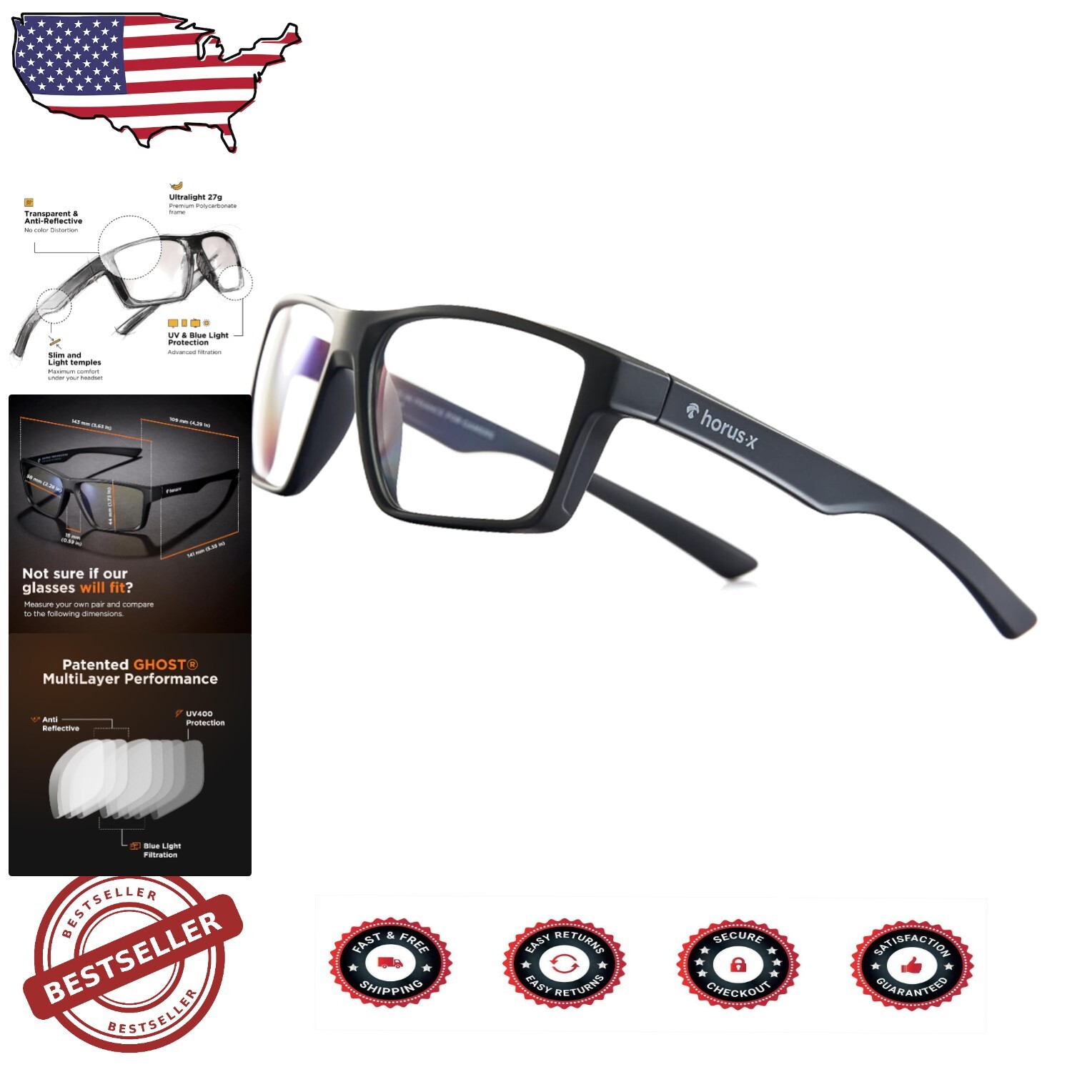 Blue Light Blocking Glasses for Gamers - Reduce Eyestrain & Improve Sleep Comfort-image