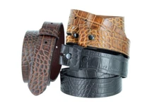 One-Piece Crocodile Embossed Full Grain Leather Belt Strap 1 3/8" WIDE  