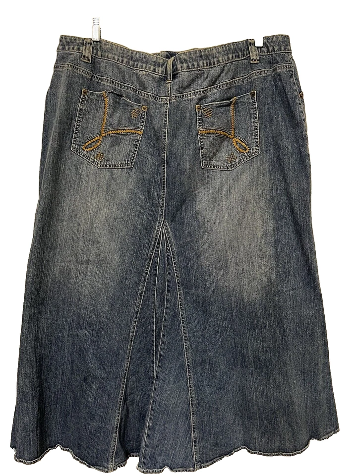 Vintage Fashion Bug Denim Maxi Skirt Womens 24W Blue Jean Flare Y2k Western - Image 3 of 4