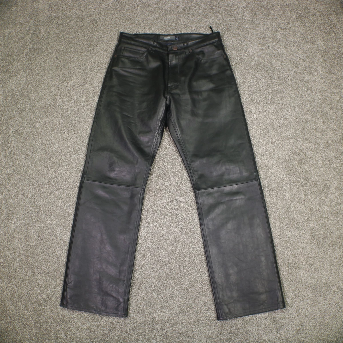 Men's Black Leather Pants – Biker Kink Style – Genuine Cowhide – Trousers With Knee Pads – Sizes 28-48 – Wonswani