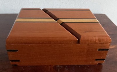 Wood Inlay Box with Accents Double Swing-Open Lid Trinket/Keepsake- Hand Crafted