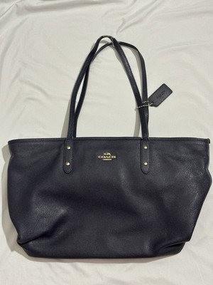 Coach New York Large Black Crossgrain Leather Tote Shoulder Bag  Authentic  READ