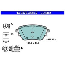 Satz Bremsbel&auml;ge 24104537 Bremskl&ouml;tze hinten f&uuml;r Mercedes GLA H247 GLB X247
