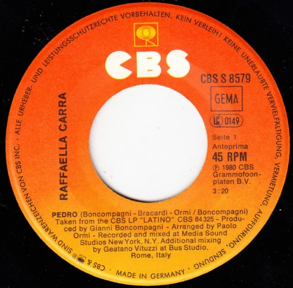 Raffaella Carra'* Pedro 7" Single Vinyl Schallplatte 79960 - Bild 3 von 4