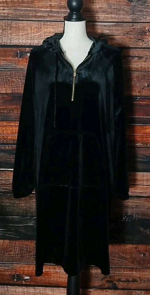 Jones New York Túnica Sudadera con Capucha Talla L Negro Terciopelo Cuarto Cremallera Capucha Top Largo Foto 3 de 4