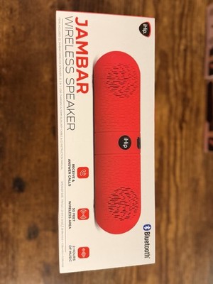 iHip Jambar Wireless Speaker Red Bluetooth Portable FM Radio 2hr Battery