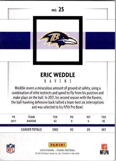 2018 Panini Eric Weddle #25 Baltimore Ravens - Image 2 of 2