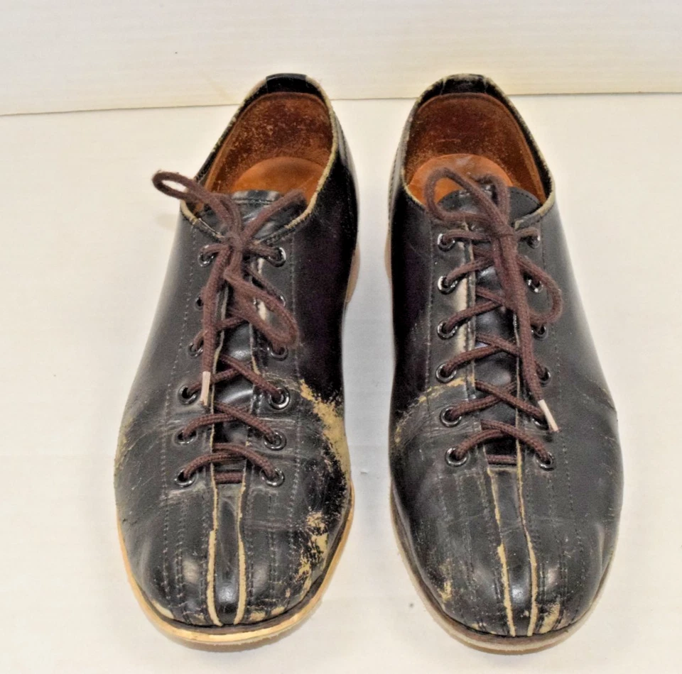 Zapatos de Bowling Sears Vintage Talla 10 Años 60 Cuero Negro Envejecido Brillante Hechos en EE. UU. Foto 3 de 4