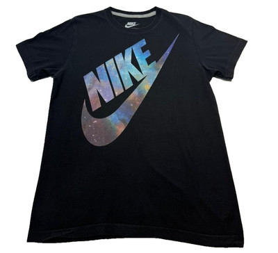 Nike Men's T-Shirt Black Galaxy Swoosh Graphic Slim Fit Short Sleeve Size M