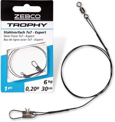 Zebco Trophy Stahlvorfach 7x7 - Expert 30cm Wirbel Karabiner Stahl Hecht Vorfach