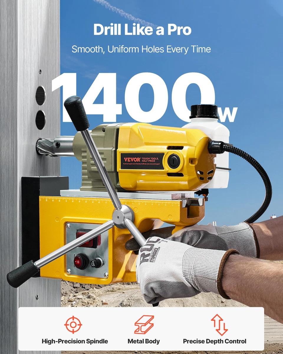 Taladro magnético VEVOR 1400W diámetro perforación con 40 mm 11 puntas