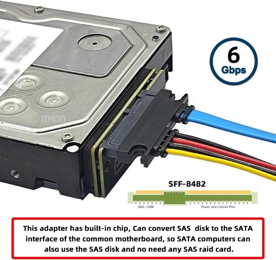 SAS To SATA 22 Pin Male True Converter HDD Hard Drive Adapter SFF-8482 - Image 3 of 4
