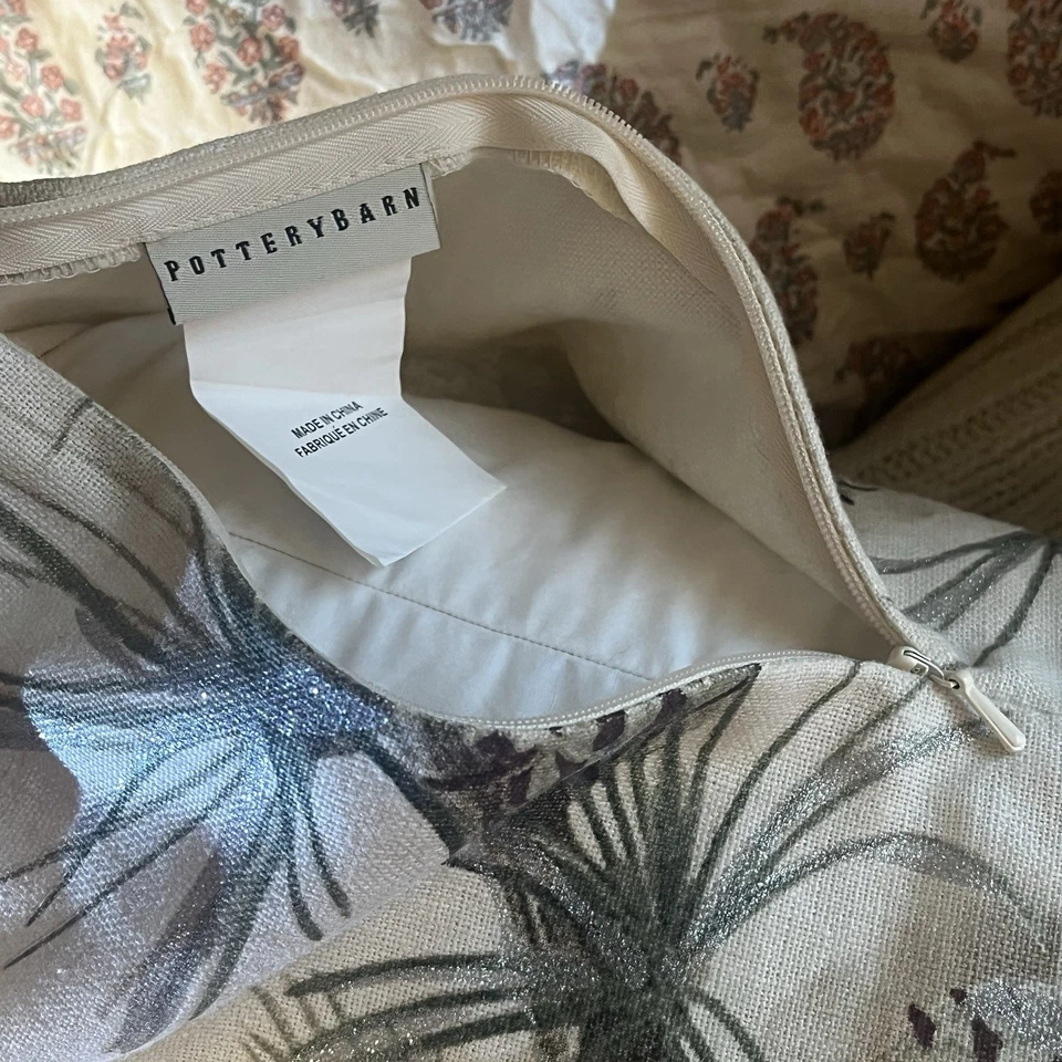 Pottery Barn Chickadee Pine Pillow Cover Only Glitter 20" Square Holiday Country - Image 3 of 4