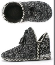 Women Cozy Knit Slippers House Shoes Soft Sole Gray Black Size 7-8 New