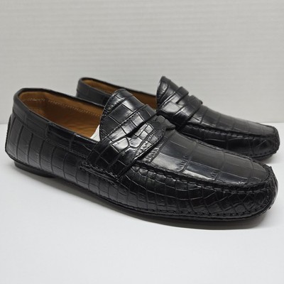 Ralph Lauren Purple Label Hackett Black Crocodile Leather Penny Loafer Sz US 8D