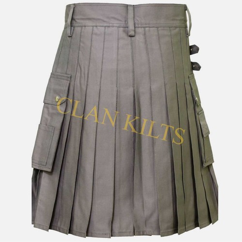 Handgefertigter traditioneller moderner grauer Utility Kilt für Männer Sondergröße Kilt - Bild 2 von 6