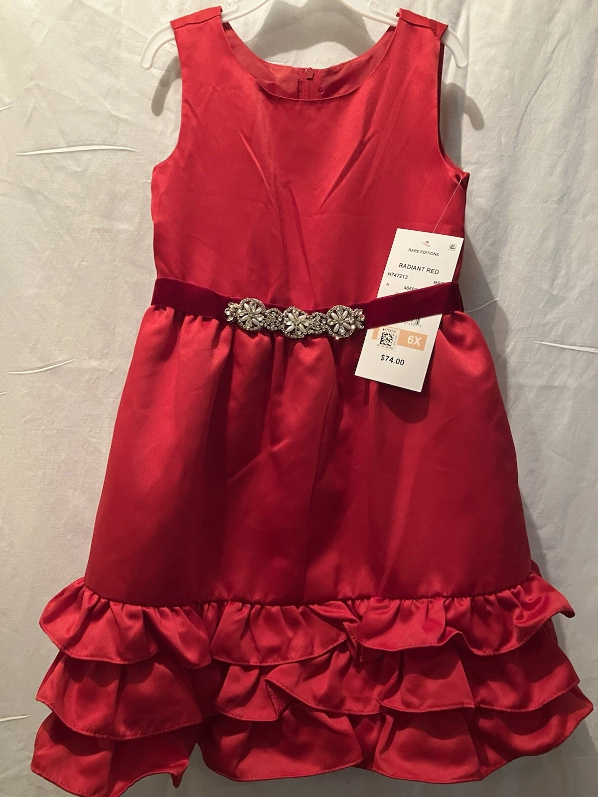 Rare Editions Girls Red Dress with Ruffled Hem and Sash Belt