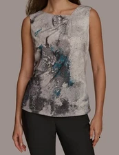Donna Karan New York Women's Gray Printed Sleeveless Blouse Top Size L