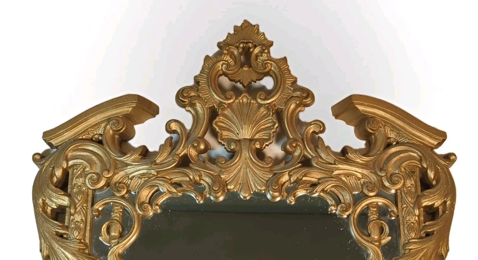 Burwood GOLD BAROQUE ROCOCO HOLLYWOOD REGENCY WALL MIRROR 30" VTG Ornate - Image 2 of 4