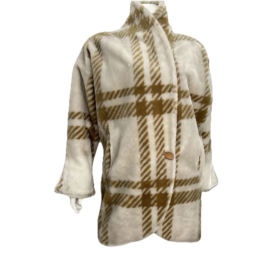 Abrigo Balenciaga Estilo Cocoon Beige Cuadros Imitación Piel Donnybrook Retro Mobwife talla Lg Foto 3 de 4