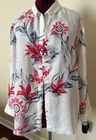 Chico Women 100% Linen Button-up Shirt Blouse Floral Pattern Raw Edge 4 XL NEW