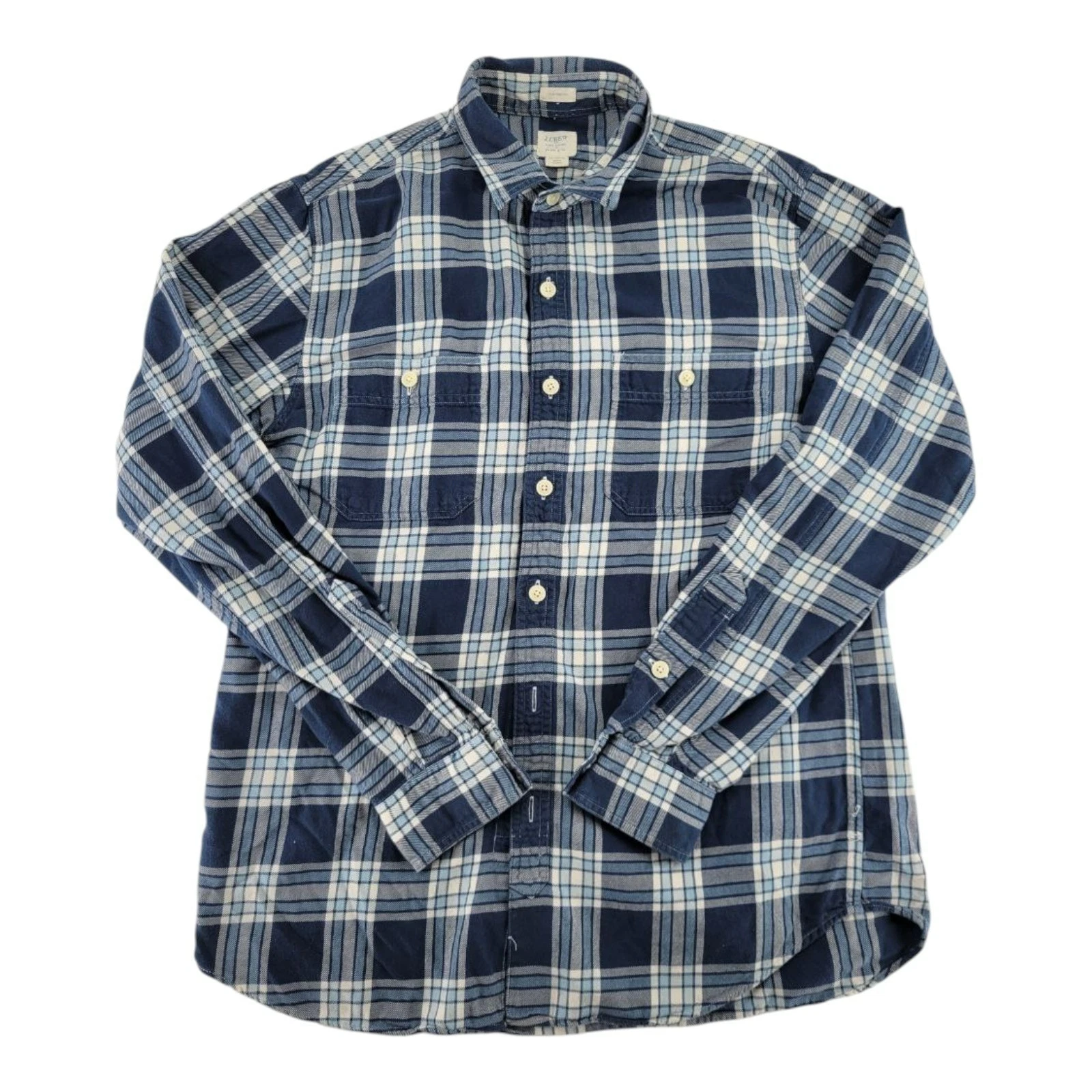 J. Crew Long Sleeve Plaid Flannel Shirt Men’s Medium Blue Casual Outdoor