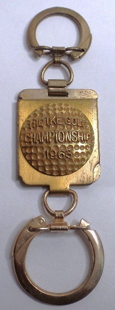 RARE 1963 METROPOLITAN GOLF ASSC IKE CHAMPIONSHIP DOUBLE RING KEY CHAIN BAG CLIP