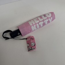 Sanrio Hello Kitty Umbrella White Pink Black Handle Strap 11.5" RARE