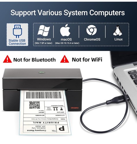ORGBRO USB Shipping Label Printer, 4x6 Thermal Label Printer for Small Busine... - Picture 3 of 8
