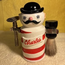 Vintage Barber Shop Pole w Arms Razor Blade Disposal Shaving Bank Ceramic