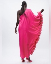 Zara Pink One-Shoulder Ruffled Maxi Dress NWT XS/S Relaxed Fit Asymmetric