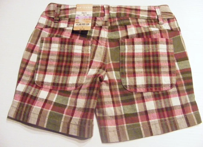 Pantalones Cortos Arizona Niñas Talla 8 Rosa y Oliva Cuadros Cintura Ajustable Nuevos Foto 2 de 3