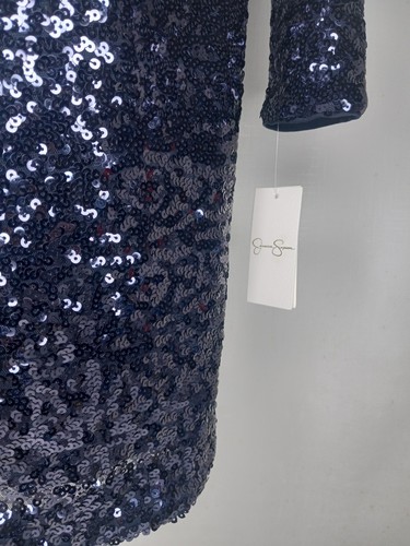 JESSICA SIMPSON Sheath Dress Size 6 w/Tags Navy Blue Long Sleeve Sequin Zip - Picture 5 of 15