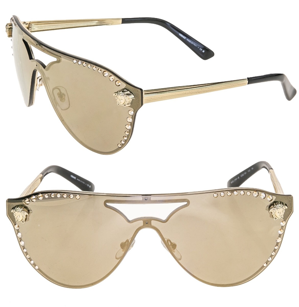VERSACE VE2161 GLAM Crystal Stud Rock Medusa 2161 Brown Gold