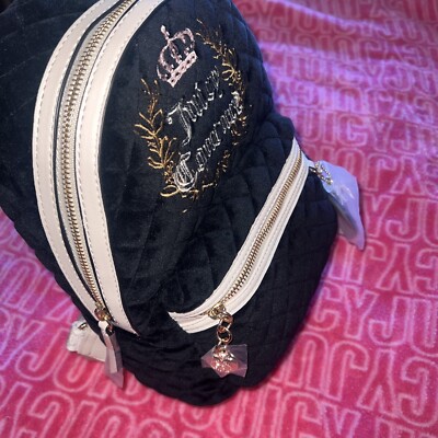 New Pink Black Juicy Couture Mini Backpack Purse Bag Velvet