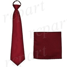 New formal men's pre-tied ready knot necktie  hankie set polyester burgundy