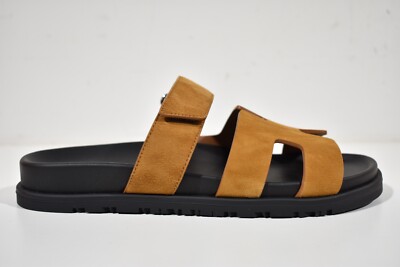 Hermes Chypre Sandal Black Naturel Gold Suede H Logo Strap  display picture 3