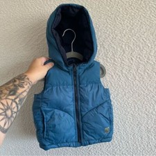 Zara Baby Boy Kids Hooded Puffer Vest Blue Zipper Size 12-18 Months