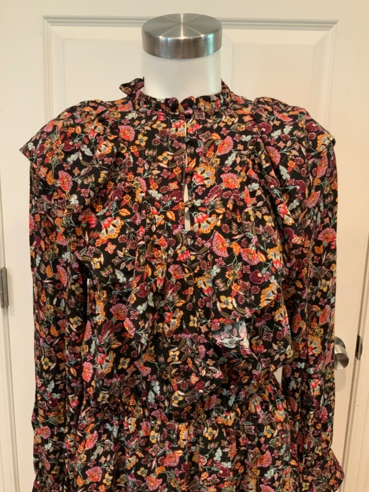 Zara Multicolor Floral Ruffle Long Sleeve Mini Dress, Size XS eBay