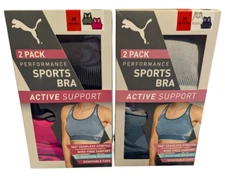 PUMA Sports Bra Active Support Pink/Black or Grey/Blue 2 Pack Size M