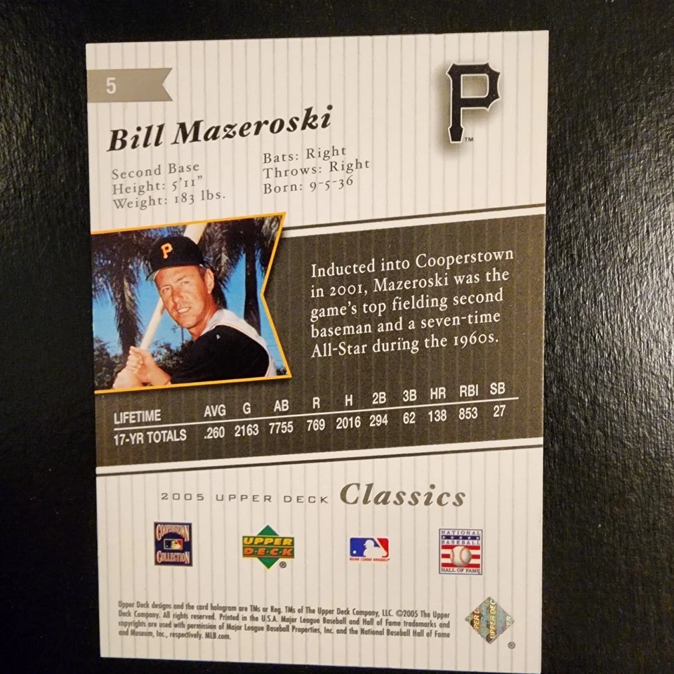 BILL MAZEROSKI 2005 UPPER DECK CLASSICS #5 MLB PITTSBURG PIRATES - Image 2 of 2