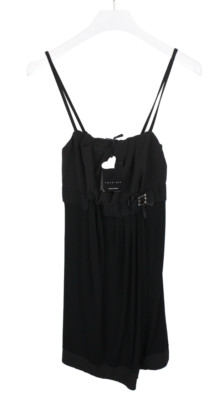 TwinSet Simona Barbieri Dress Womens Small Pleated Sleeveless Black Open Neck