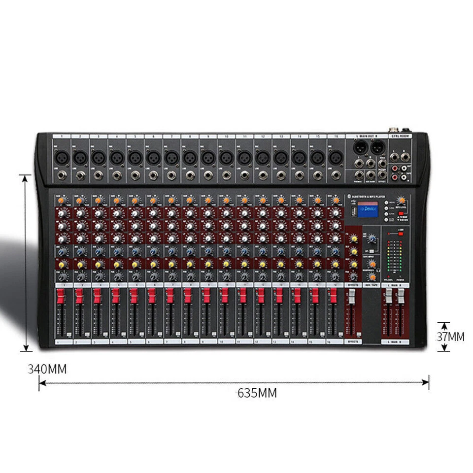 Channel Mixing Console & Sound Pro USB Bluetooth Live Studio Audio Mixer 8/12/16 - Image 3 of 4